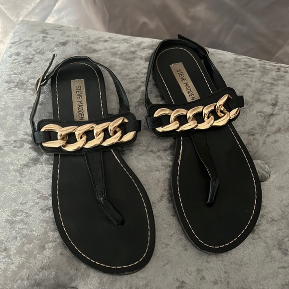 black and gold chain sandals